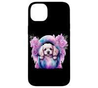 Custodia per iPhone 14 Plus Composizione di rose con adorabile abbigliamento per cuccioli di Spaniel bianco