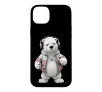 Custodia per iPhone 14 Plus Cool Polar Bear Cuffie Plaid Giacca Design