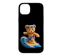 Custodia per iPhone 14 Plus Coraggioso orsacchiotto cavalcando le onde tavola da surf Shapes Mania