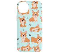Custodia per iPhone 14 Plus Cute Corgi Dog with Paws Lover in Aqua Turquoise Pattern
