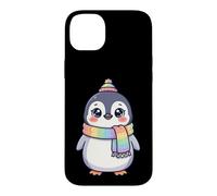 Custodia per iPhone 14 Plus Cute Kawaii Penguin Rainbow Beanie Scarf Winter