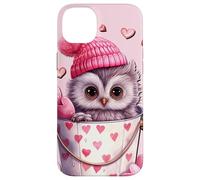 Custodia per iPhone 14 Plus Cute Owl Baby In Valentines Basket Pink Heart Pattern
