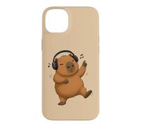 Custodia per iPhone 14 Plus Dancing Capybara con cuffie Musica Design
