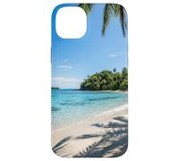 Custodia per iPhone 14 Plus Design scenico tropicale con palme sulla riva dell'oceano