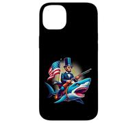 Custodia per iPhone 14 Plus Divertente 4 luglio 4 luglio Abe Abraham Lincoln Equitazione di uno squalo