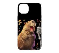 Custodia per iPhone 14 Plus Divertente costume da capibara per gli amanti del karaoke
