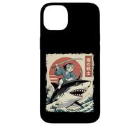 Custodia per iPhone 14 Plus Divertente gatto che cavalca lo squalo giapponese Ukiyo-e Art Samurai Cat