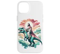 Custodia per iPhone 14 Plus Divertente Gesù che cavalca T-Rex Dinosaur Meme Parodia per i credenti