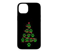 Custodia per iPhone 14 Plus Dog Paws Print Christmas Tree for Dog Lovers