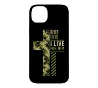Custodia per iPhone 14 Plus È morto per me, vivo per lui Christian Camo Cross Religion