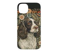 Custodia per iPhone 14 Plus English Springer Spaniel William Morris, decorazione floreale per cani