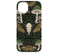 Custodia per iPhone 14 Plus Estetica Goblincore | Falena e teschio di funghi - Cottagecore