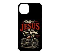 Custodia per iPhone 14 Plus Follow Jesus He is the Way Christian Motorcycle Gospel Biker