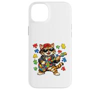 Custodia per iPhone 14 Plus Funny Cat Rockstar Autism Puzzle Consapevolezza dell'autismo