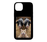 Custodia per iPhone 14 Plus Funny Cat Selfie with Pigs Design - Cute Animal Pig Lovers
