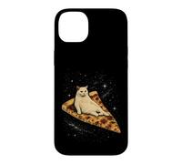 Custodia per iPhone 14 Plus Gatto che cavalca una fetta di pizza ai peperoni attraverso Galaxy Funny Space