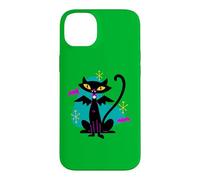 Custodia per iPhone 14 Plus Gatto nero vampiro retrò Atomic Age Mid-Century con ali di pipistrello