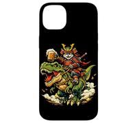 Custodia per iPhone 14 Plus Gatto samurai che cavalca la birra T Rex Beer, anime di gatti guerrieri giapponesi
