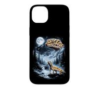 Custodia per iPhone 14 Plus Gecko leopardo che ulula alla luna anni '90 retrò