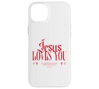 Custodia per iPhone 14 Plus Gesù angosciato ti ama, Gesù non manca mai, cristiano