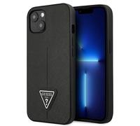 Custodia per iPhone 14 Plus Guess Saffiano con logo triangolare, colore nero.