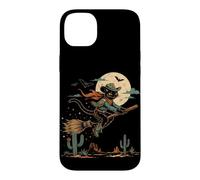 Custodia per iPhone 14 Plus Halloween strega gatto cowboy deserto luna scopa