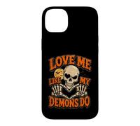 Custodia per iPhone 14 Plus Halloween Teschi Love Me My Demons Do Gothic Valentines