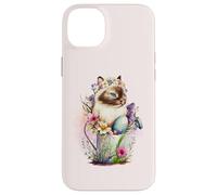 Custodia per iPhone 14 Plus Happy Easter Cat Easter Tea Cup Coffee Cat Siamese Floral