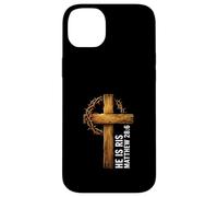 Custodia per iPhone 14 Plus He Is Risen Croce Corona Spine Matteo 28:6 Christian Faith