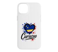 Custodia per iPhone 14 Plus I Love Curacao - Bandiera a forma di cuore con scritta in inglese "Travel Island