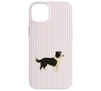 Custodia per iPhone 14 Plus Illustrazione a righe rosa Border Collie carino per cane mamma