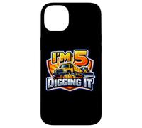 Custodia per iPhone 14 Plus I'm 5 And Digging It Boys Camion da costruzione per il 5 ° compleanno