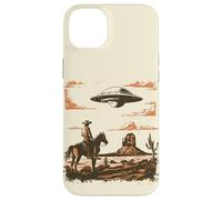 Custodia per iPhone 14 Plus Incontro Vintage tra Cowboy e Alieno nel Deserto