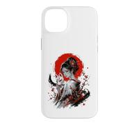 Custodia per iPhone 14 Plus Kitsune Maschera Sakura Kimono Donna Inchiostro Giapponese Ritratto Art