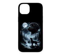 Custodia per iPhone 14 Plus Labradoodle nero che ulula alla luna retrò anni '90 Doodle Dog