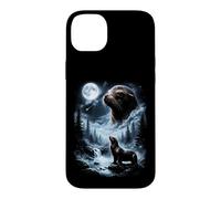 Custodia per iPhone 14 Plus Leone marino che ulula alla luna anni '90 retrò