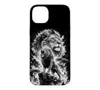 Custodia per iPhone 14 Plus Leone rudente come ritratto in stile disegno nero bianco