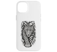 Custodia per iPhone 14 Plus Leopard Jungle Sketch dettagliata Wildlife Line Art