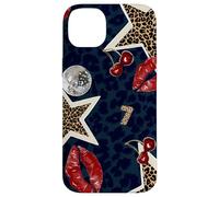 Custodia per iPhone 14 Plus Leopard Stars Cherry Kiss Disco Ball Y2K nero stampa ghepardo