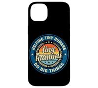 Custodia per iPhone 14 Plus Logo vintage con scritta "Helping Tiny Humans Do Big Things Teacher"