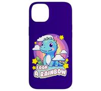 Custodia per iPhone 14 Plus Look a Rainbow Cute Dinosaur with a Rainbow and Stars