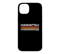 Custodia per iPhone 14 Plus Manhattan Kansas, design retrò a righe, stile vintage, con città