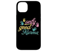 Custodia per iPhone 14 Plus Mindful Living Only Good Karma Handprint Citazione