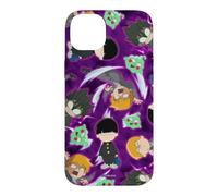 Custodia per iPhone 14 Plus Mob Psycho 100 Repeating Chibi Characters on Purple Anime