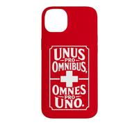 Custodia per iPhone 14 Plus Motto svizzero Unus Pro Omnibus Omnes Pro Uno