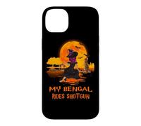 Custodia per iPhone 14 Plus My Bengal Rides Shotgun Cat and Witch Halloween Costume
