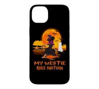 Custodia per iPhone 14 Plus My Westie Rides Shotgun Dog Witch Funny Halloween Costume
