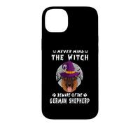 Custodia per iPhone 14 Plus Never Mind The Witch Beware Of German Shepherd Dog Halloween
