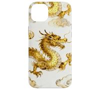 Custodia per iPhone 14 Plus Oro Drago Cinese Modello Cinese Acquarello Asiatico Arte