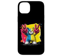 Custodia per iPhone 14 Plus Orsacchiotto con scritta "Double Peace Graffiti" Pop Graphic Art Sign Animal